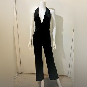 Deep V velvet jumpsuit